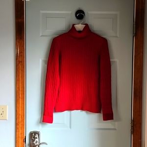St. John Bay, Women's, Sz M Red Turtleneck, Cable Knit Long Sleeve 82% Cotton